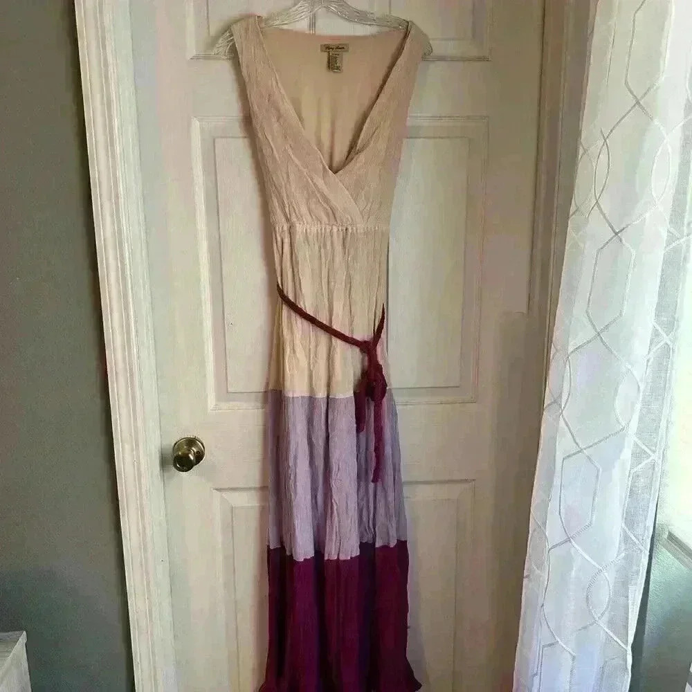 Flying Tomato Purple Lilac Cream Colorblock Maxi Dress sz M